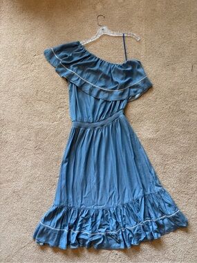 INC International Concepts One-Shoulder Ruffle Dress in Blue